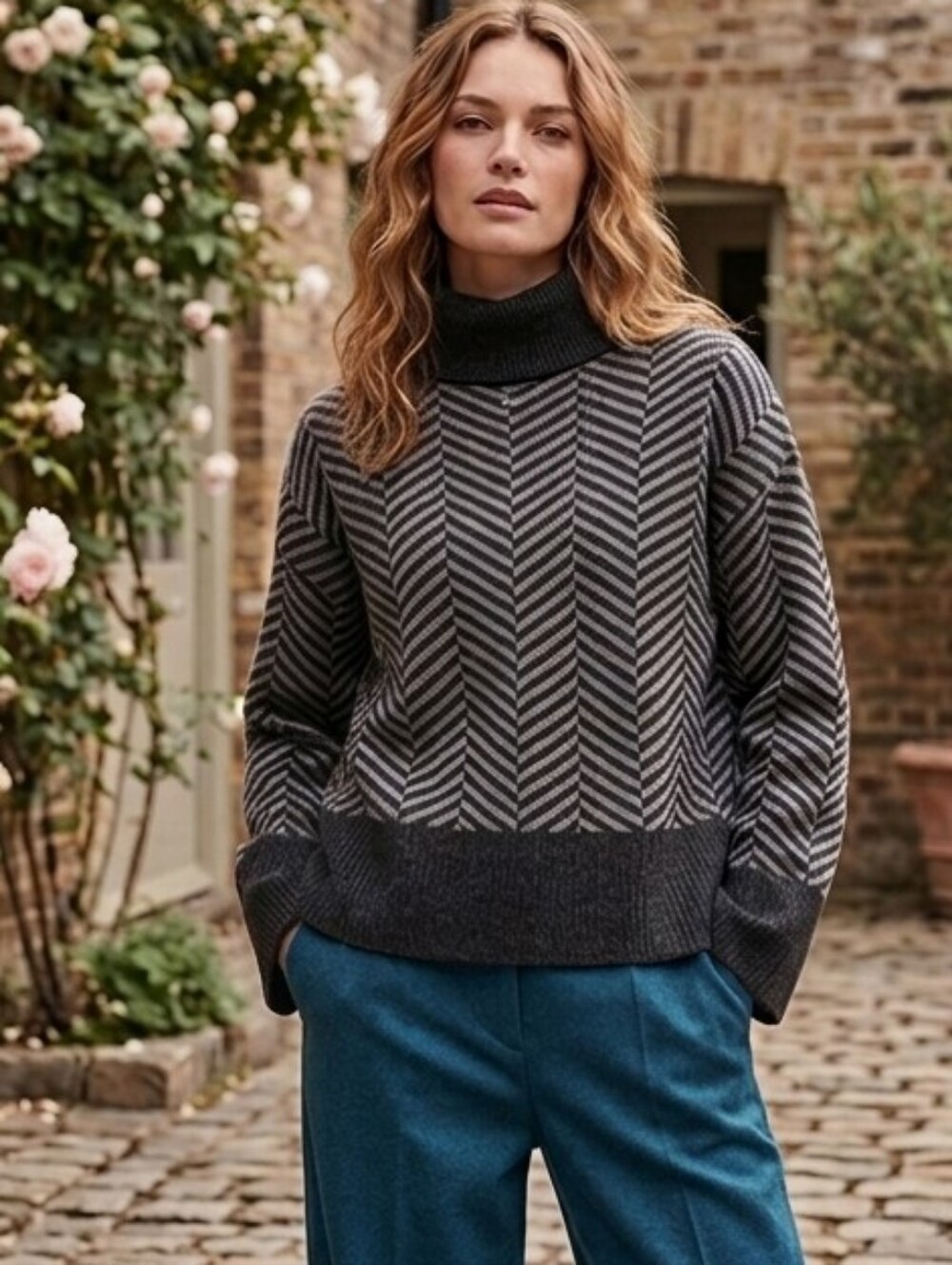 Barbour Aubrey Chevron Jacquard Knit Turtleneck Jumper.